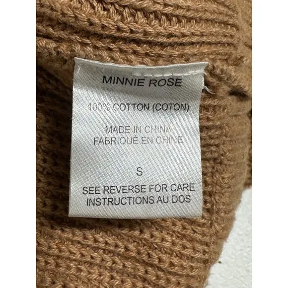 Minnie Rose Sweater Womens Small Tan Knit V-Neck‎ 100% Cotton Minimalist Autumn - Picture 8 of 12